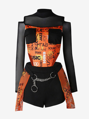 ジャズダンス衣装女性用ポリエステルエプロンジャンプスーツパンツダンスウェア