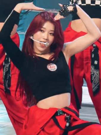 レッド＋ブラックジャズダンス衣装女性用ポリエステルトップダンスウェア