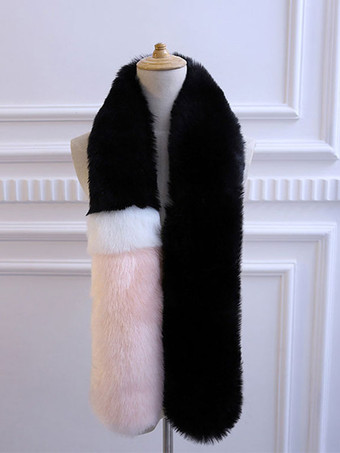 ソフトピンクフェイクファースカーフ女性のためのカラーブロックイミテーションフォックスファーアクセサリー