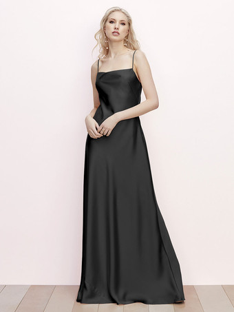 BlackBridesmaid Dress A-Line Floor-Length Backless Satin Fabric Formal Gowns
