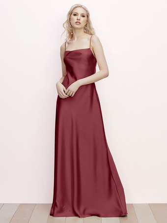 BurgundyBridesmaid Dress A-Line Floor-Length Backless Satin Fabric Formal Gowns