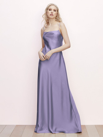 VioletBridesmaid Dress A-Line Floor-Length Backless Satin Fabric Formal Gowns
