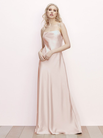 Soft PinkBridesmaid Dress A-Line Floor-Length Backless Satin Fabric Formal Gowns