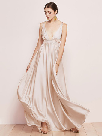 ChampagneBridesmaid Dresses Satin Fabric A-Line Floor-Length Prom Dress