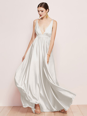 IvoryBridesmaid Dresses Satin Fabric A-Line Floor-Length Prom Dress