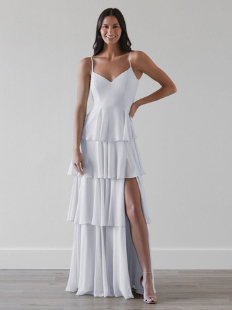 ベビーブルーブライドメイドドレス Aライン マキシレングス ジッパー シフォン プロムドレス