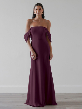 プラムブライドメイドドレス シフォン Aライン マキシレングス プロムドレス