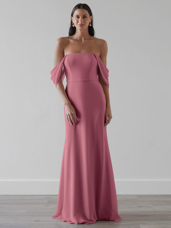 コーラルレッドブライドメイドドレス シフォン Aライン マキシレングス プロムドレス