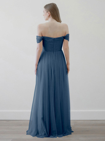 ブライドメイドドレス Aライン マキシレングス ジッパー チュール ウェディングパーティードレス