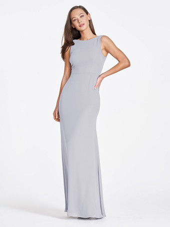 ベビーブルーブライドメイドドレス シフォン シース マキシレングス ウェディング パーティー ドレス