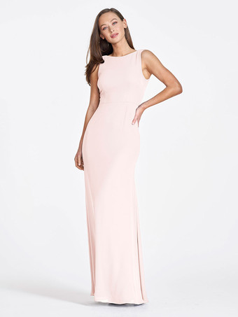 ソフトピンクブライドメイドドレス シフォン シース マキシレングス ウェディング パーティー ドレス