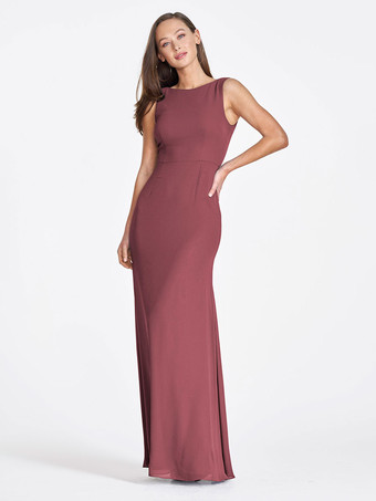 バーガンディーブライドメイドドレス シフォン シース マキシレングス ウェディング パーティー ドレス