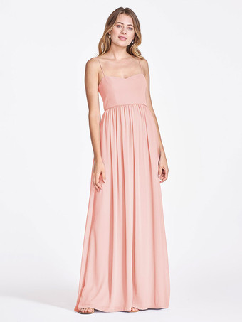 PeachBrautjungfernkleider  A-Linie  bodenlang  Chiffon-Abschlussballkleid mit Reißverschluss