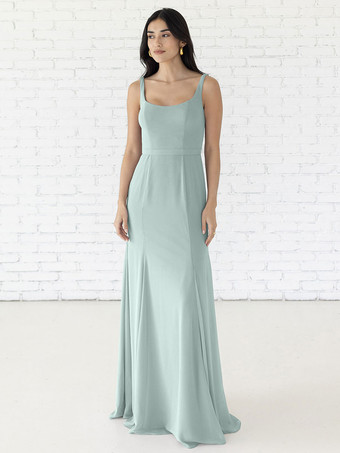 ミントグリーンブライズメイドドレス Aライン マキシレングス ジッパー シフォン ウェディングパーティードレス