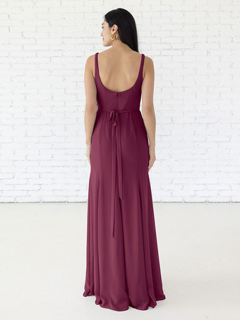 ブライズメイドドレス Aライン マキシレングス ジッパー シフォン ウェディングパーティードレス