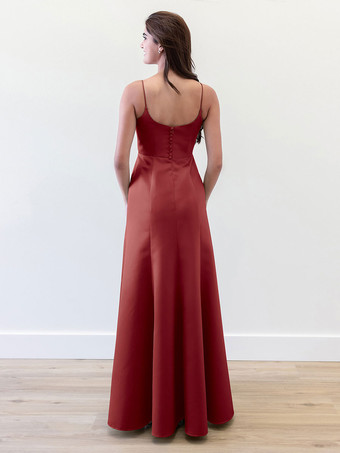 ブライズメイドドレス Aライン マキシレングス ジッパー サテン生地 ウェディングパーティードレス