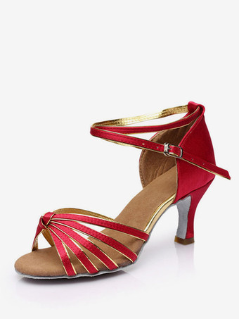 バーガンディーラテンダンスシューズ シルクとサテンのヌードピープトゥダンスシューズ