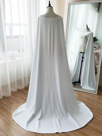 ウェディングラップ アイボリー ジュエル ネック マント ストレッチ クレープ ブライダル カバーアップ