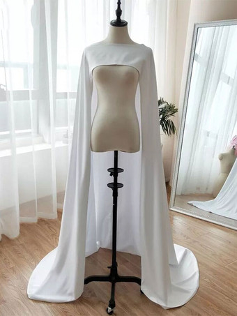 ウェディングラップ アイボリー ジュエル ネック マント ストレッチ クレープ ブライダル カバーアップ