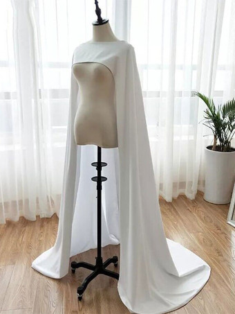 アイボリーウェディングラップ アイボリー ジュエル ネック マント ストレッチ クレープ ブライダル カバーアップ