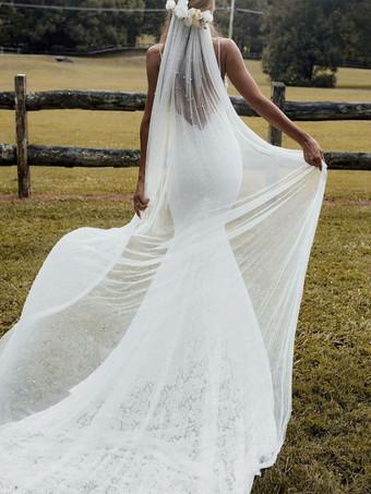 milanoo.com Ivory Wedding Veils Two-Tier Flowers Tulle Cut Edge Classic Bridal Veil