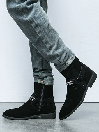 メンズ スエード アンクルブーツ チェーン付き レトロスタイル カジュアル ファッション ショートブーツ