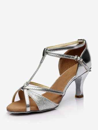 シルバー ラテン ダンス シューズ シルクとサテン シルバー ピープ トゥ ダンス シューズ