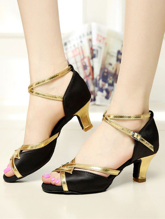 ラテン ダンス シューズ ブラック ピープ トゥ 社交ダンス シューズ