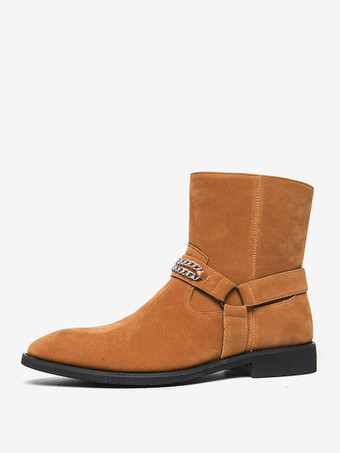 メンズ スエード アンクルブーツ チェーン付き レトロスタイル カジュアル ファッション ショートブーツ