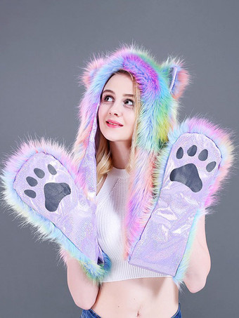 グラデーションカラー秋冬用の柔らかいフェイクファーハット動物の形の女性のキャップ