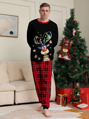 マッチングファミリークリスマスパジャマラウンドネックチェック柄パジャマ