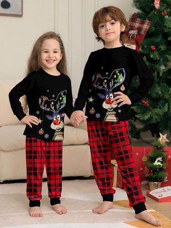 マッチングファミリークリスマスパジャマラウンドネックチェック柄パジャマ