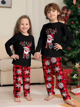 クリスマス マッチング ファミリー パジャマ スノーフレーク ヘラジカ 子供用 大人用 パジャマ
