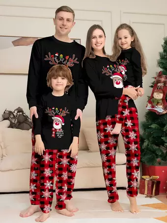 Pigiama Natale Famiglia Coordinato | Set Abbinati Donne Uomini Bambini Con Stampe Natalizie (Bambini 5-6 Anni)