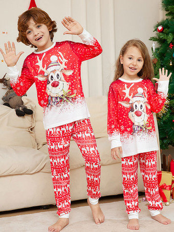 レッド クリスマス マッチング ファミリー パジャマ 大人用 子供用 コットン ホームウェア