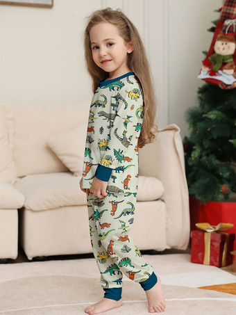 アニマル柄パジャマ ラウンドネック 長袖 袖口2枚セット