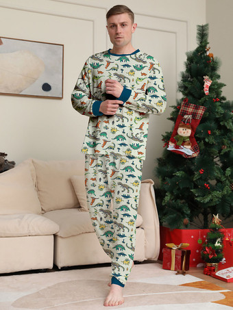 アニマル柄パジャマ ラウンドネック 長袖 袖口2枚セット