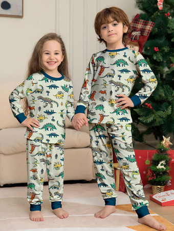 アニマル柄パジャマ ラウンドネック 長袖 袖口2枚セット