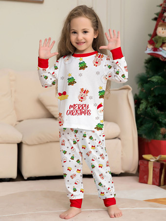 クリスマス柄パジャマ ラウンドネック カフス 大人用 子供用パジャマ