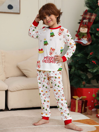 クリスマス柄パジャマ ラウンドネック カフス 大人用 子供用パジャマ