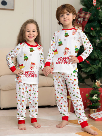 クリスマス柄パジャマ ラウンドネック カフス 大人用 子供用パジャマ