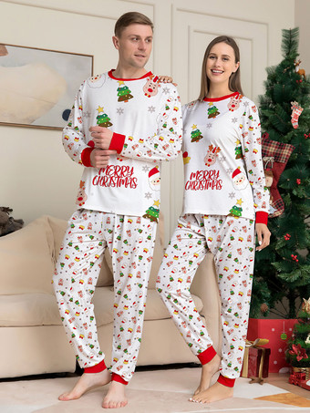 クリスマス柄パジャマ ラウンドネック カフス 大人用 子供用パジャマ