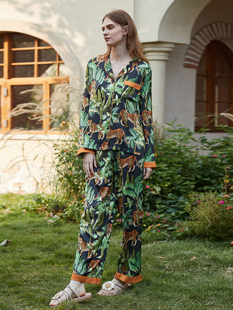 プランツ プリント パジャマ 長袖 フロントボタン 2枚組 パジャマ