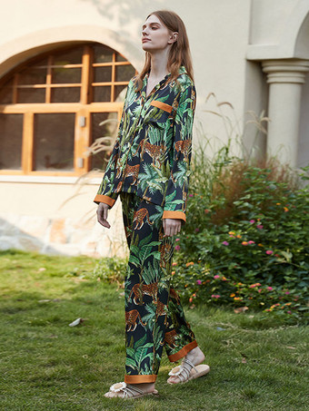 プランツ プリント パジャマ 長袖 フロントボタン 2枚組 パジャマ