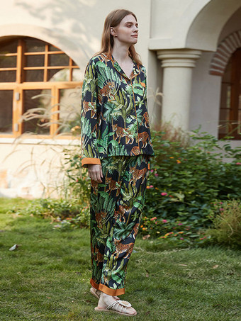 プランツ プリント パジャマ 長袖 フロントボタン 2枚組 パジャマ