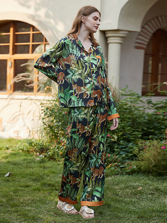 プランツ プリント パジャマ 長袖 フロントボタン 2枚組 パジャマ