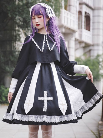 クラシック フリル 長袖 ブラック