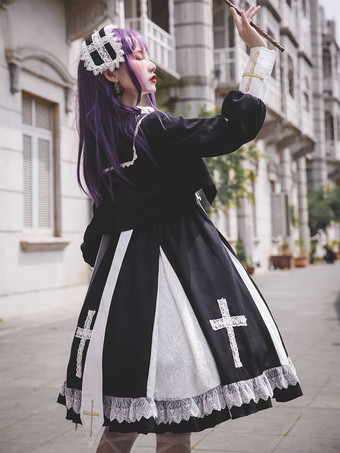 クラシック フリル 長袖 ブラック