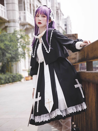 クラシック フリル 長袖 ブラック