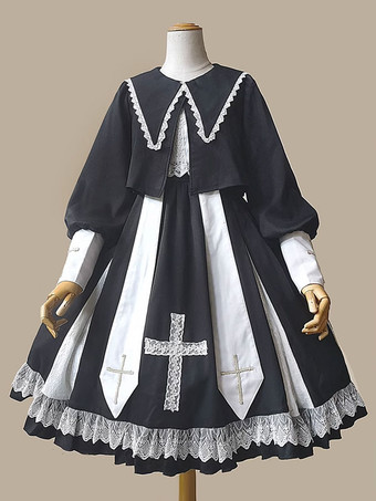 クラシック フリル 長袖 ブラック